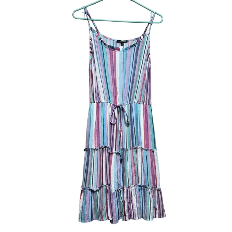 Staccato Size S Striped Tiered Lined Dress Nwt Pink Blue Purple Midi Summer Boho